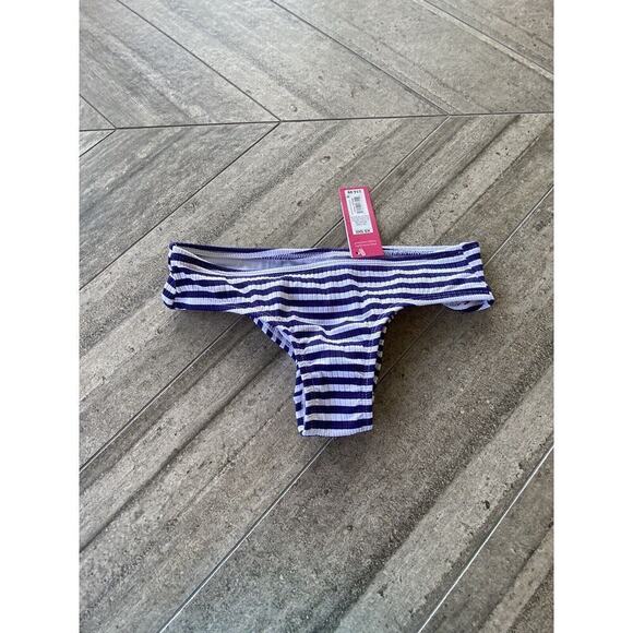 Juniors Ribbed Cheeky Hipster Bikini Bottom Loo- Xhilaration Navy Stripe XS 00 - Picture 4 of 12